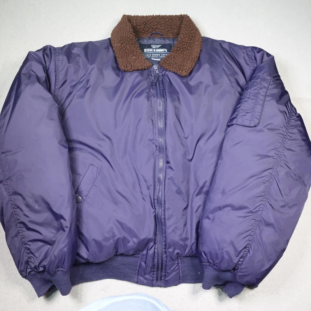 Steve & Barry's Jacket Mens XL Navy Blue Double Down Nylon Bomber Zip Insulated